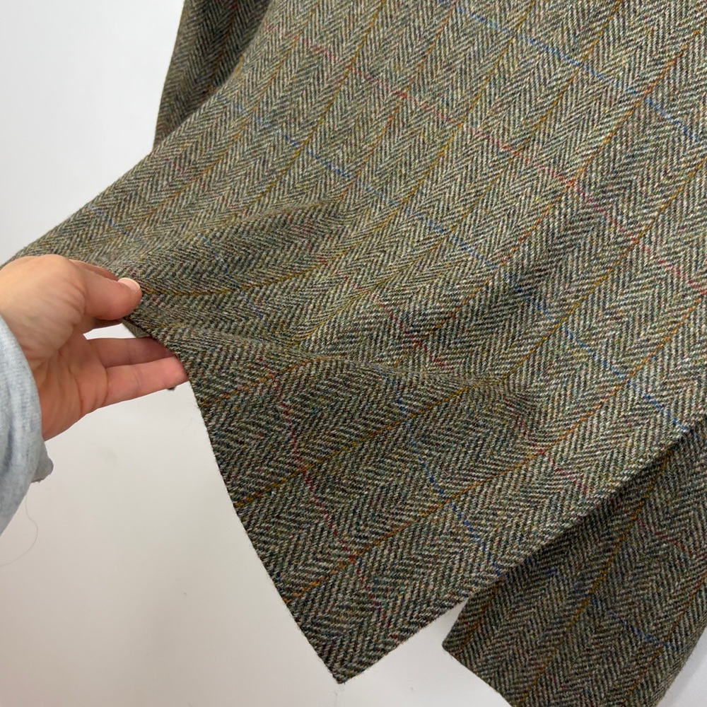 Harris Tweed Sport Coat Men 44L Brown Taupe Wool Herringbone Blue Stripe Blazer - Picture 10 of 16